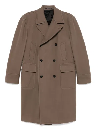 Tagliatore Taupe Double-breasted Wool-blend Coat In Brown