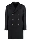 Tagliatore Double-breasted Wool Coat With Lapel Collar In Blue
