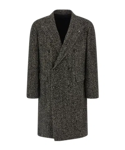 TAGLIATORE TAGLIATORE HERRINGBONE PATTERNED DOUBLE-BREASTED COAT