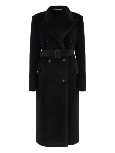 Tagliatore Double Breasted Faux Fur Coat In Black