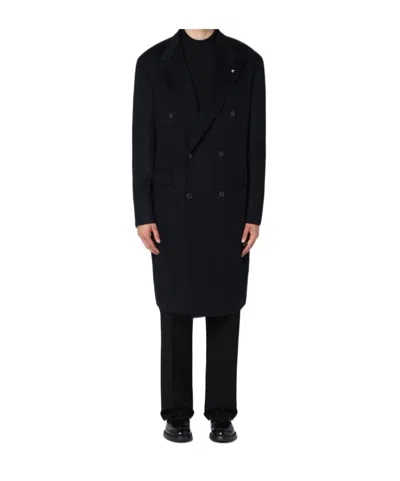 Tagliatore London Double Breasted Coat In Black