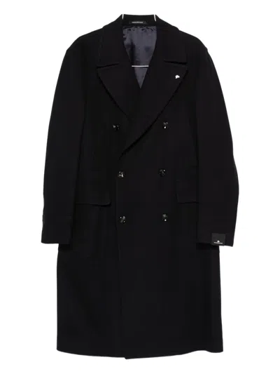 Tagliatore Long Blue Coat With Double-breasted