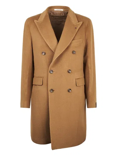 Tagliatore Long Unlined Tailored Wool Coat With Minimalist Design In Brown