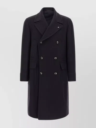 Tagliatore Double-breasted Coat Featuring Flap Pockets In Black