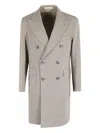 Tagliatore Double-breasted Sand Virgin Wool Coat With Pointed Lapel In Gray