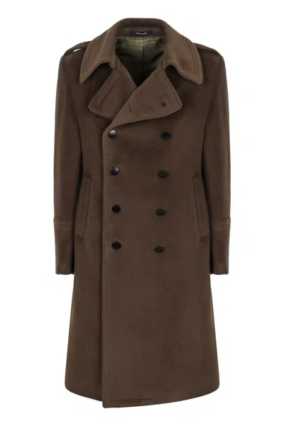 Tagliatore Double-breasted Coat In Wool In Brown