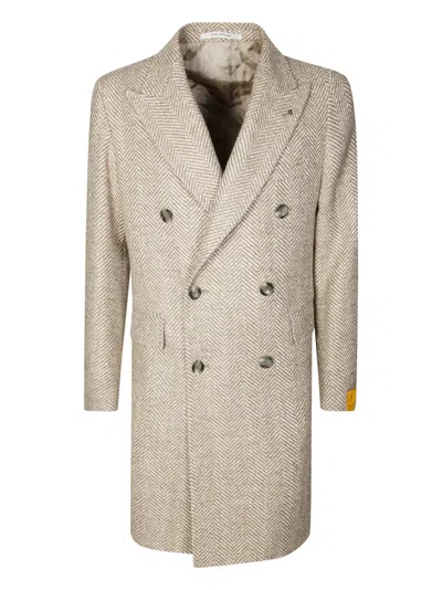 Tagliatore Double-breasted Herringbone Coat In Neutral