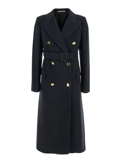 TAGLIATORE JOLE GREY DOUBLE-BREASTED COAT WITH GOLDEN BUTTONS IN WOOL BLEND WOMAN