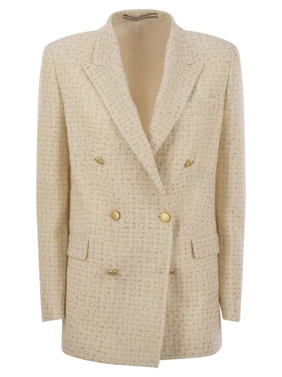TAGLIATORE DOUBLE-BREASTED COTTON-BLEND BLAZER