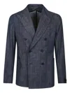 Tagliatore Double-breasted Tailored Jacket With Textured Fabric In Blue
