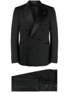 Tagliatore Double Breasted Wool Suit With Silk Inserts In Black