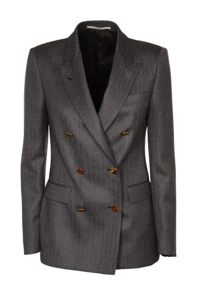 Tagliatore Double-breasted Fitted Blazer In Gray