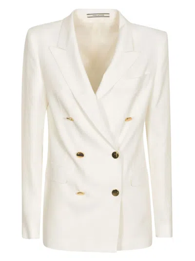 Tagliatore Double-breasted Fitted Blazer In Bianco