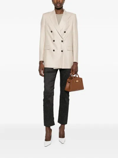 Tagliatore Double-breasted Flap-pocket Blazer In Neutral