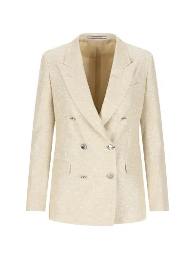 Tagliatore Double-breasted Flap-pocket Blazer In Neutral