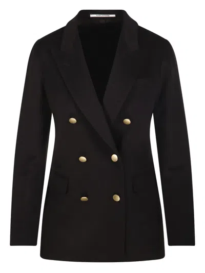 Tagliatore Double-breasted Gold-button Jacket In Brown