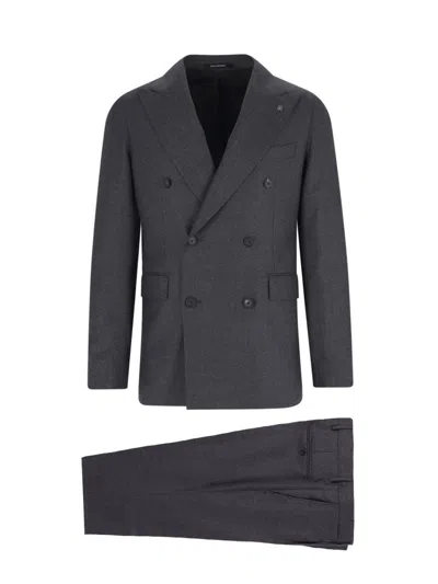 Tagliatore Double-breasted Grey Suit With Tailored Blazer In Black