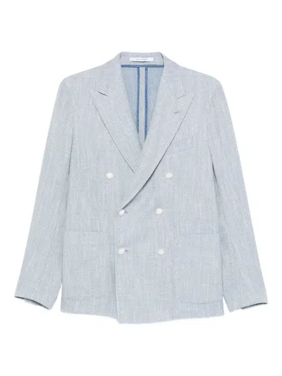 Tagliatore Double-breasted Herringbone Blazer In Blue