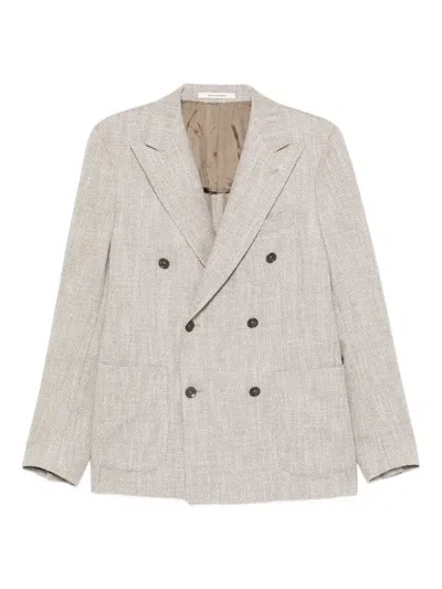 Tagliatore Double-breasted Herringbone Blazer In Neutral