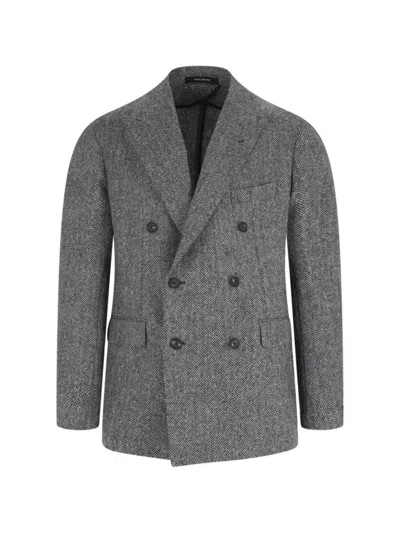 TAGLIATORE DOUBLE-BREASTED HERRINGBONE BLAZER