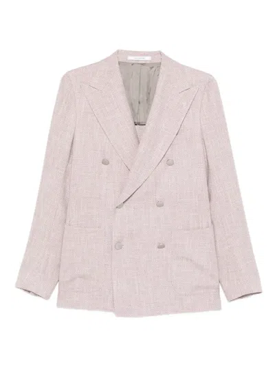 Tagliatore Double-breasted Herringbone Blazer In Pink