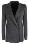 Tagliatore Double-breasted Herringbone Blazer With Notched Lapel In Gray
