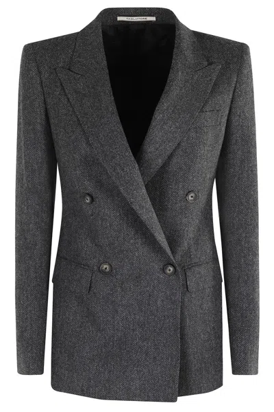 TAGLIATORE TAGLIATORE DOUBLE-BREASTED HERRINGBONE BLAZER WITH NOTCHED LAPEL