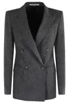 Tagliatore Double-breasted Herringbone Blazer With Notched Lapel In Gray