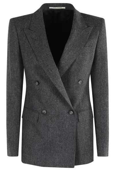 TAGLIATORE DOUBLE-BREASTED HERRINGBONE BLAZER WITH NOTCHED LAPEL
