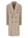 Tagliatore Double-breasted Herringbone Coat In Brown