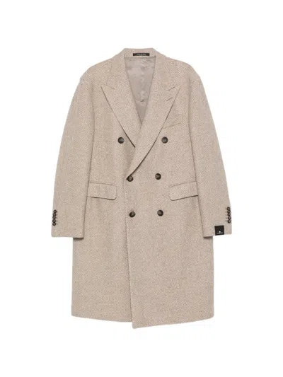 Tagliatore Double-breasted Herringbone Coat In Pink