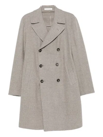 Tagliatore Double-breasted Herringbone-pattern Coat In Gray