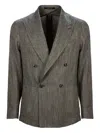 Tagliatore Double-breasted Herringbone-patterned Blazer In Gray