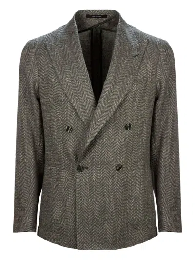 TAGLIATORE DOUBLE-BREASTED HERRINGBONE-PATTERNED BLAZER