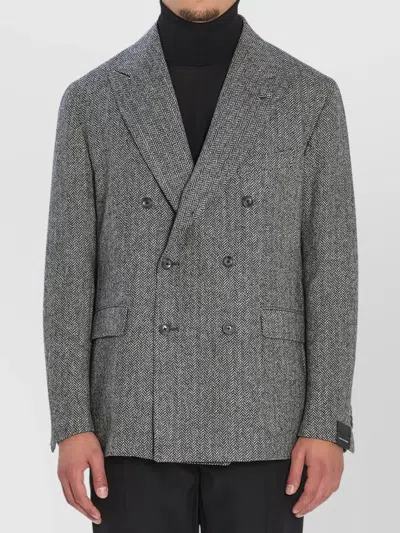 Tagliatore Double-breasted Herringbone Wool Jacket In Gray