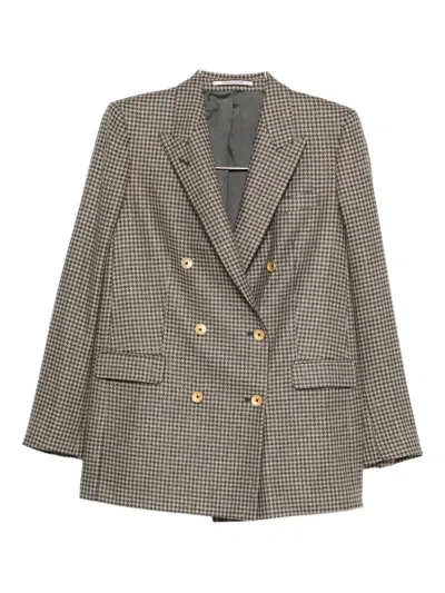 Tagliatore Double-breasted Houndstooth Blazer In Brown