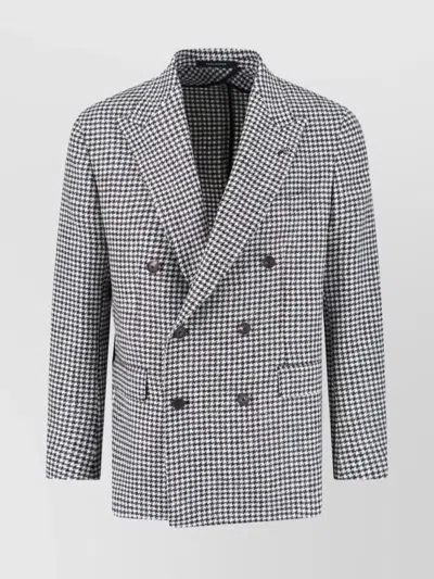 TAGLIATORE DOUBLE-BREASTED HOUNDSTOOTH BLAZER BUTTON DETAILING