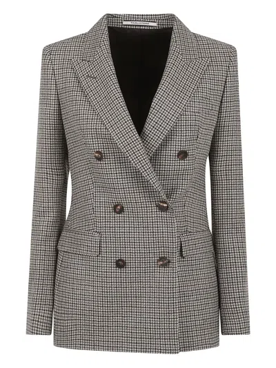 Tagliatore Double-breasted Houndstooth Blazer In Gray