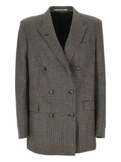 TAGLIATORE DOUBLE-BREASTED HOUNDSTOOTH BLAZER WITH PEAK LAPELS AND WELT POCKETS