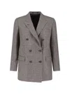 Tagliatore Double-breasted Houndstooth Jacket With Tailored Silhouette In Gray