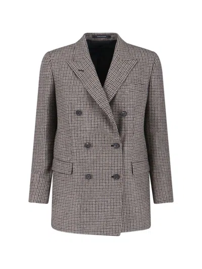 Tagliatore Double-breasted Houndstooth Jacket With Tailored Silhouette In Gray