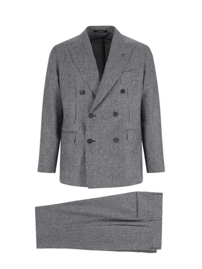 TAGLIATORE DOUBLE-BREASTED HOUNDSTOOTH SUIT WITH SIGNATURE SILVER DETAILS