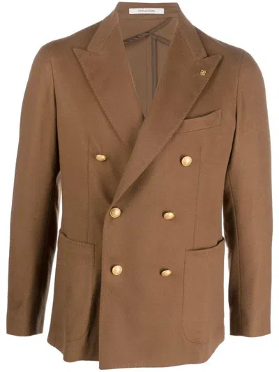 Tagliatore Dual Breasted Jacket Gold Buttons In Brown