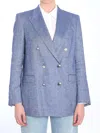 Tagliatore Double-breasted Linen Blazer In Blue