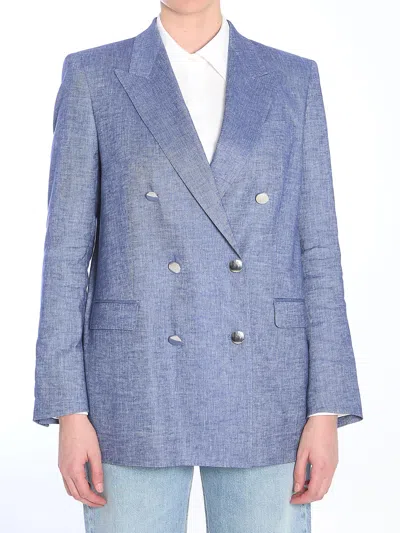 Tagliatore Double-breasted Linen Blazer In Blue