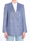 Tagliatore Double-breasted Cotton Jacket With Structured Shoulders In Blue