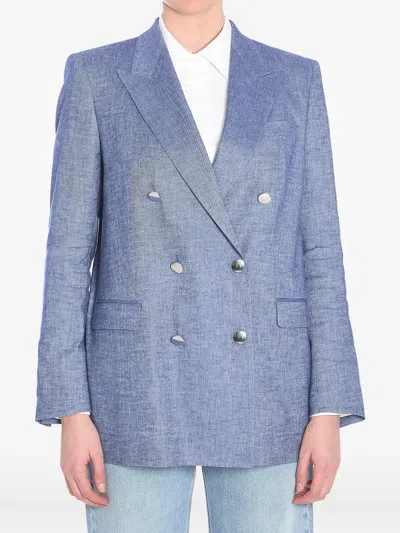 Tagliatore Linen And Viscose Blend Double-breasted Jacket In Blue