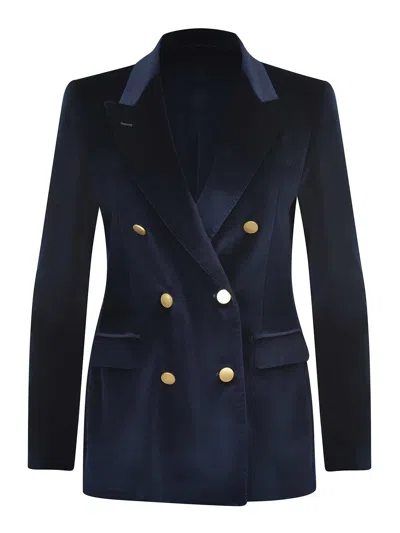 Tagliatore Double-breasted Jacket   In Cotton Blend In Blue