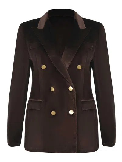 Tagliatore Double-breasted Jacket   In Cotton Blend In Brown