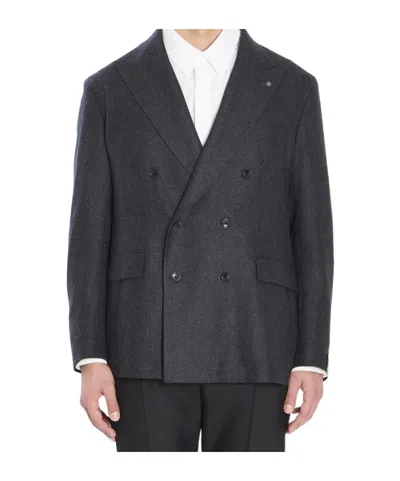Tagliatore Double-breasted Jacket In Diagonal Wool In Black